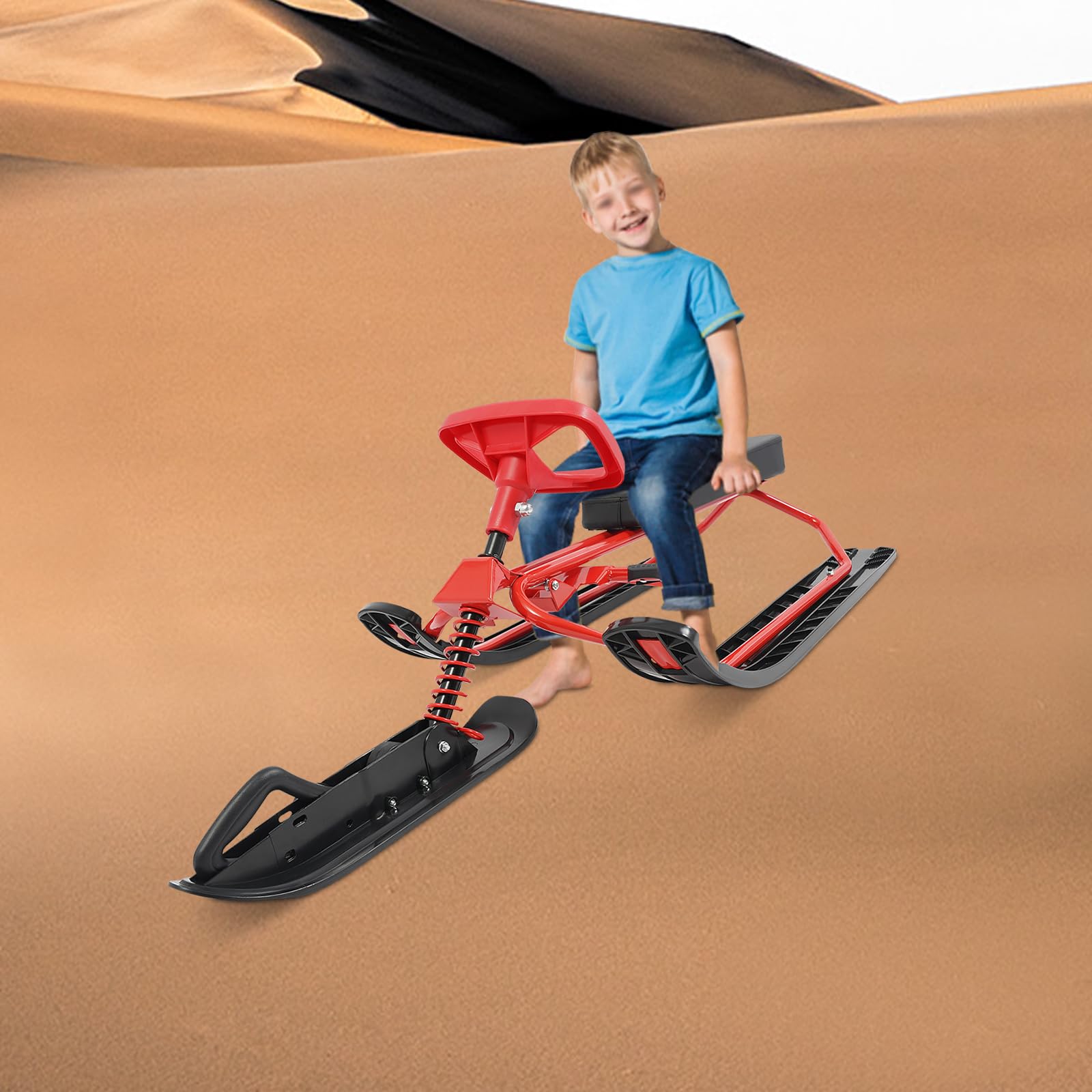 Luge d'hiver avec volant, luge de ski pour adultes avec volant pour sports d'hiver, snowboard avec grande capacité de charge jusqu'à 100 kg, pour le ski et la luge par temps froid