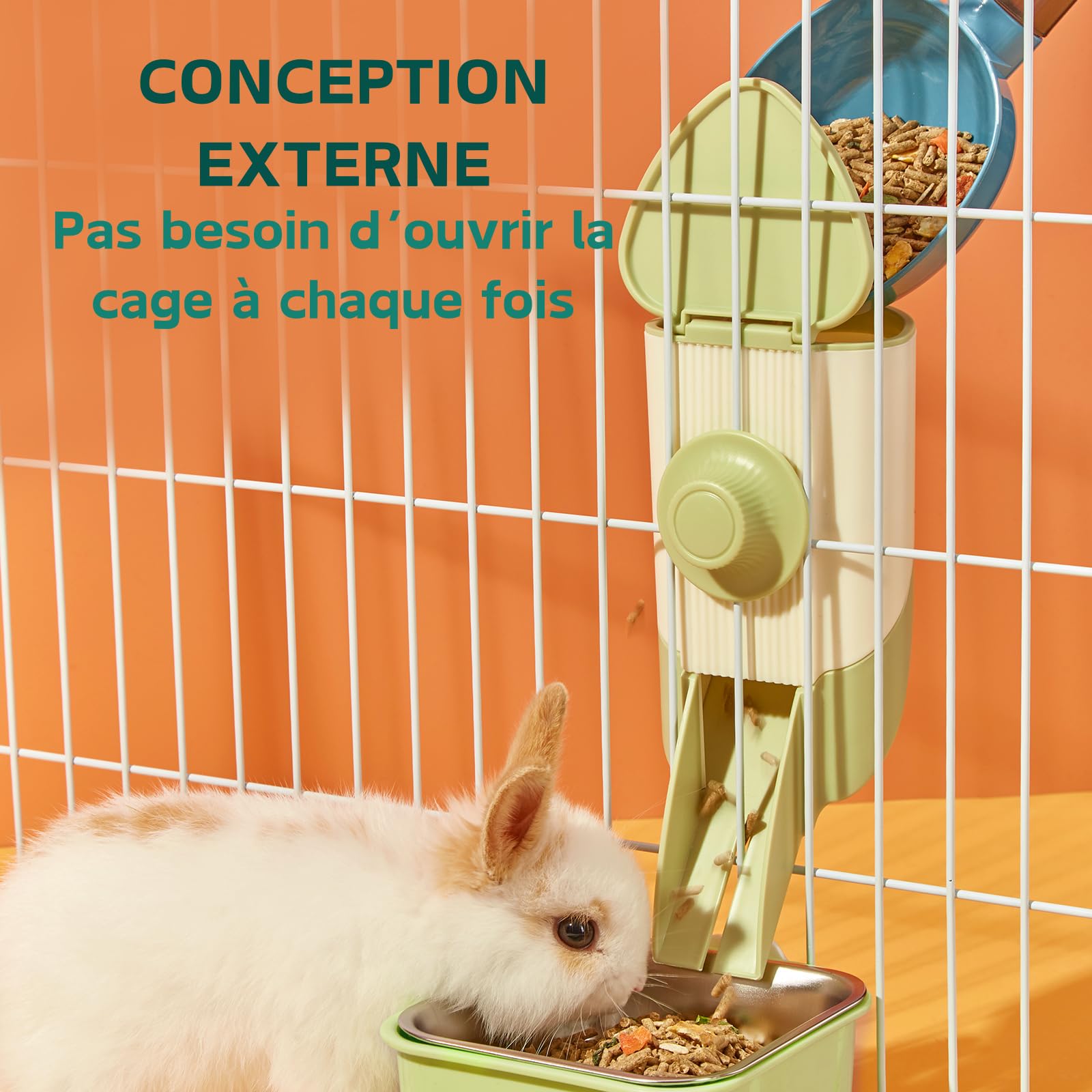 Mangeoire Foin Lapin, Kit d'alimentation 3 en 1 avec gamelle et Entonnoir Suspendu pour Cage, Râtelier à Foin pour Lapin Cochon d'Inde Chinchilla (Vert) de la marque septillar