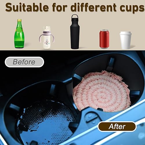 Miniatura 6 de Posavasos boho para portavasos de automóvil, 2 posavasos para automóvil, posavasos absorbentes de macramé, bonito juego de posavasos para mesa de