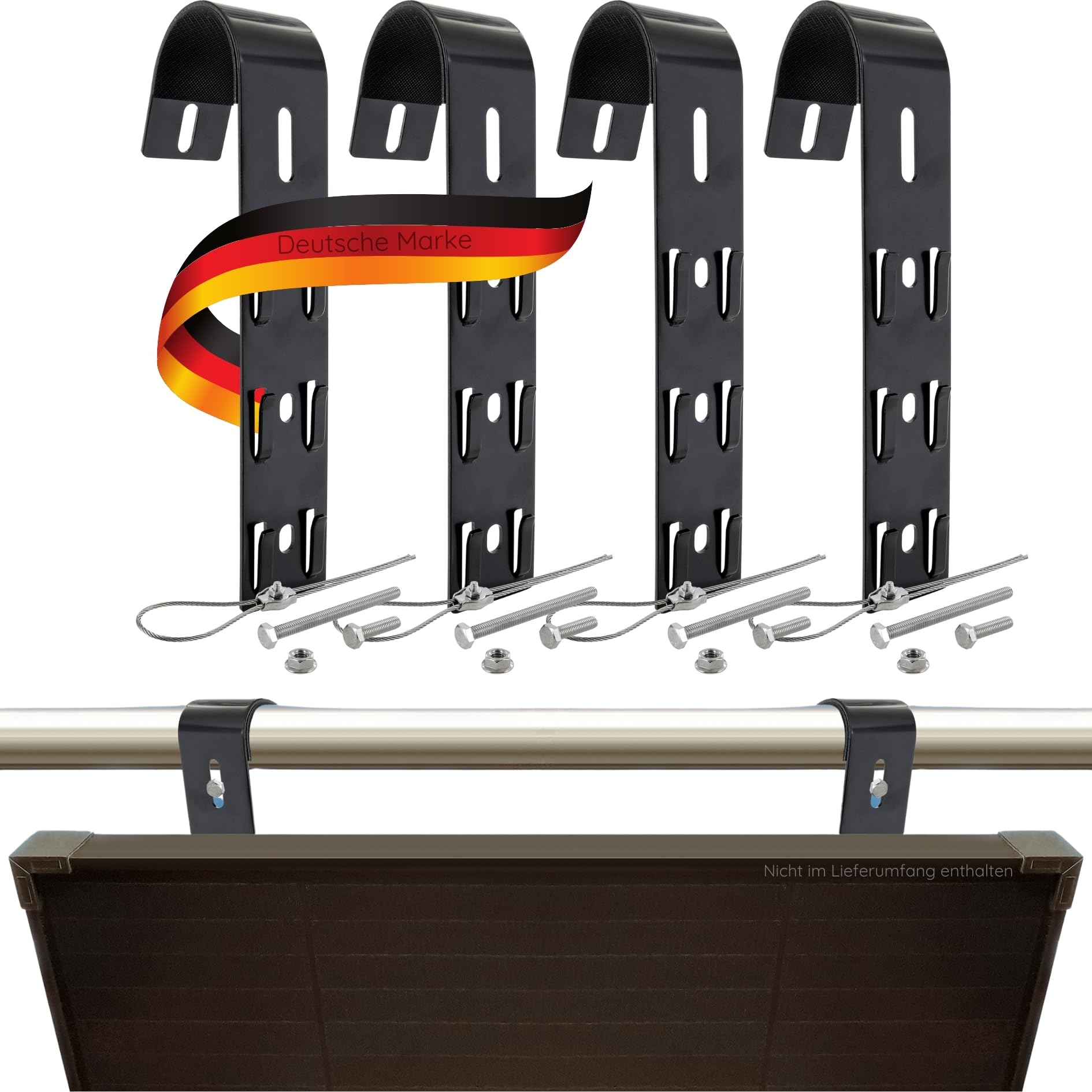 SCHWAIGER Support de centrale électrique de balcon pour balustrade I Kit de montage pour 2 modules solaires I Support de panneau solaire pour balcon et terrasse I Fixation du module PV en acier I