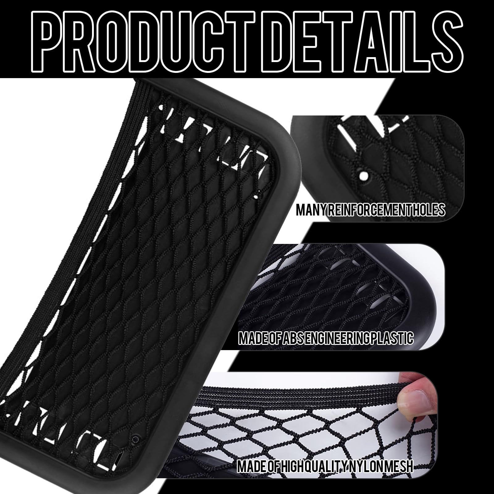 Set Di 2 Reti Portaoggetti Per Camper E Auto - 26x12 Cm, Con Viti E Nastro Adesivo, Nero