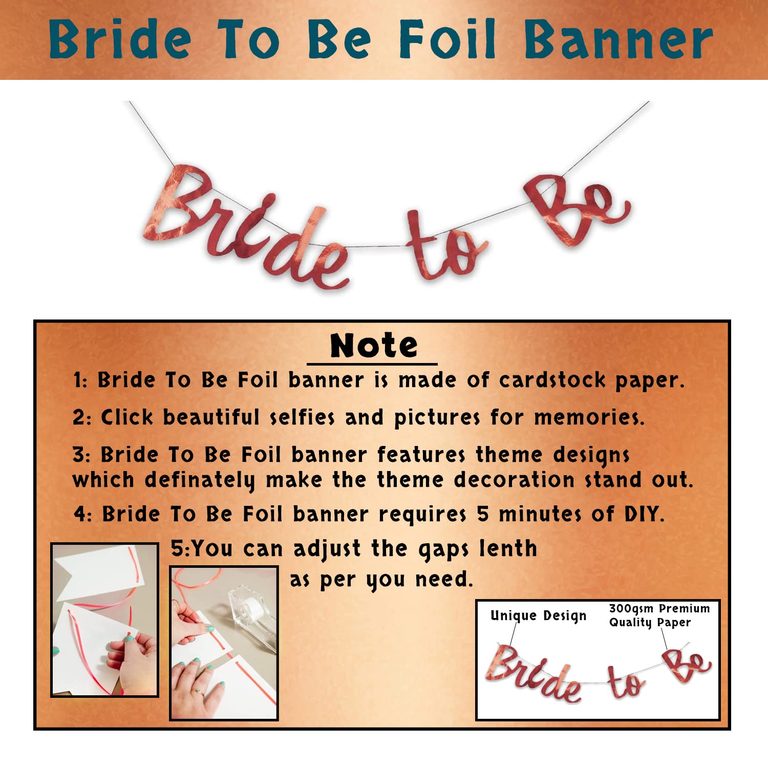 Decoración de novia para ser – 9 abanicos de papel colgantes y pancarta de papel de aluminio para decoraciones de despedida de soltera de oro rosa