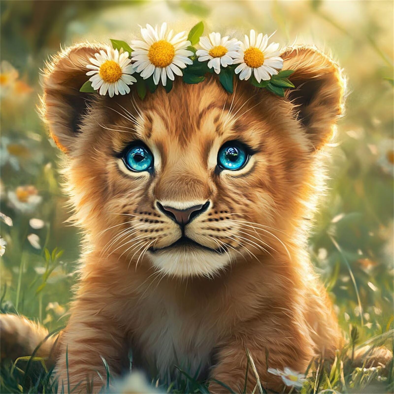 Kit de Pintura de Diamantes para Principiantes y Adultos, León, Mosaico de Punto de Cruz con Diamantes de Resina, Manualidades DIY Creativas para Regalo, Decorativo de Pared 100x100cm Animal FX#1138