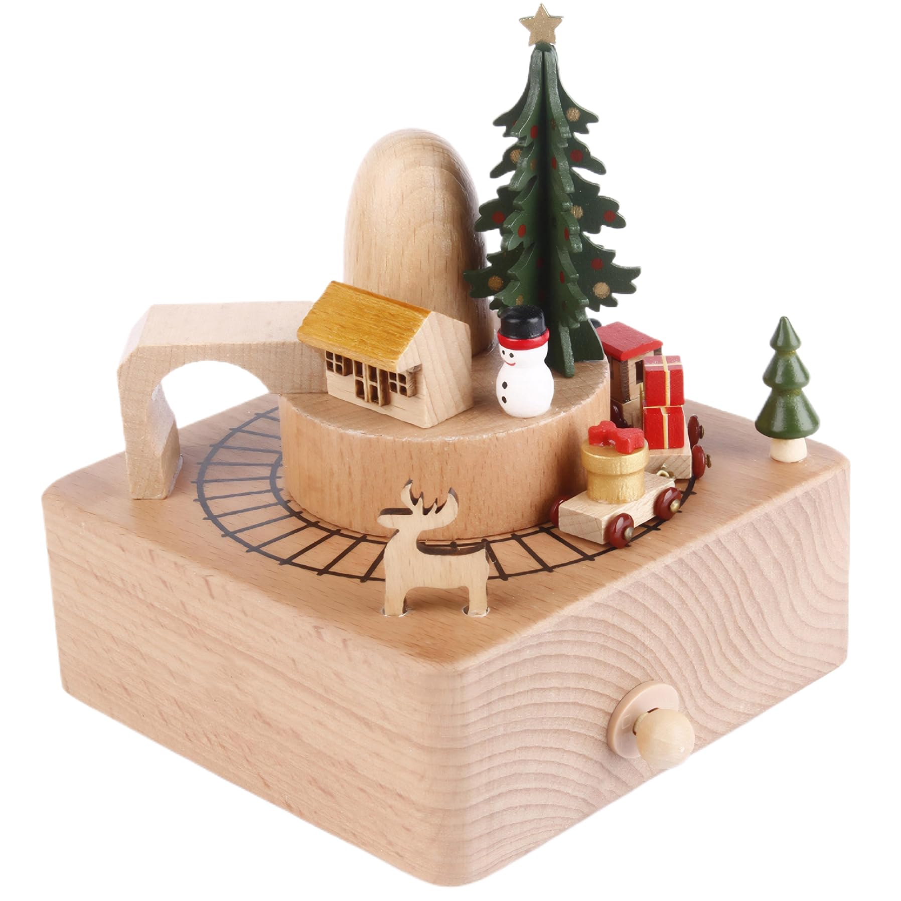 Caja de música de madera para decorar el salón en Navidad con tren interactivo