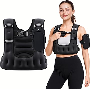 ZELUS Weighted Vest for Women & Men, 6lb/8lb/12lb/16lb/20lb Workout Vest with Ergonomic U-Shaped Design, SGS-Certified Iron Sand Filling, Adjustable Fit, Arm Pocket for Running, Training & Fitness