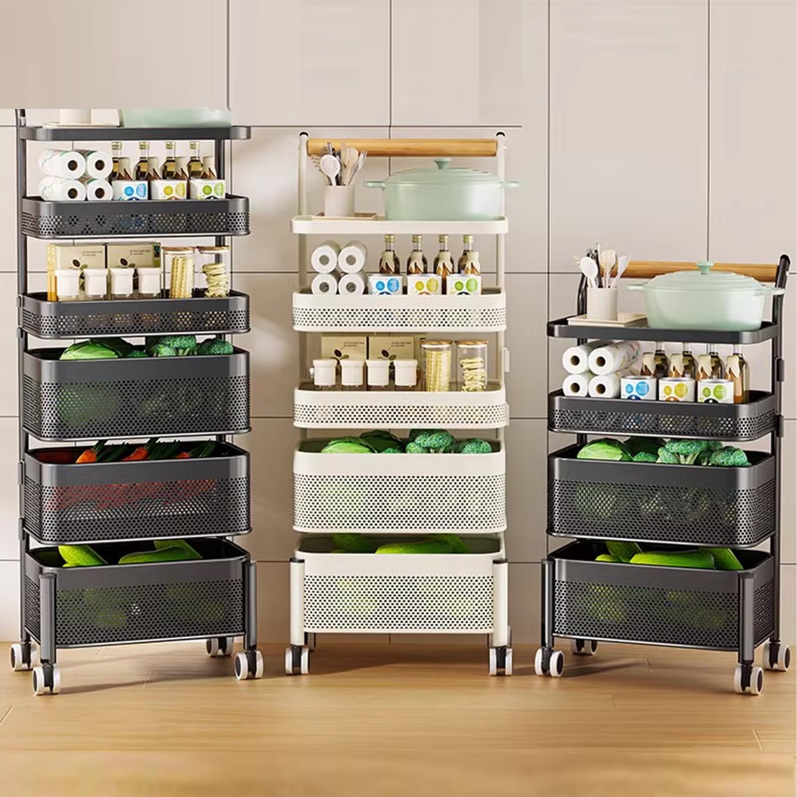 Carrito Baño con Ruedas, Carrito Almacenaje, Carro Auxiliar Cocina, Carro Pequeño con Dispositivo Magnético y Ruedas Universales, Adecuado for Cocinas, Salas de Estar y Dormitorios