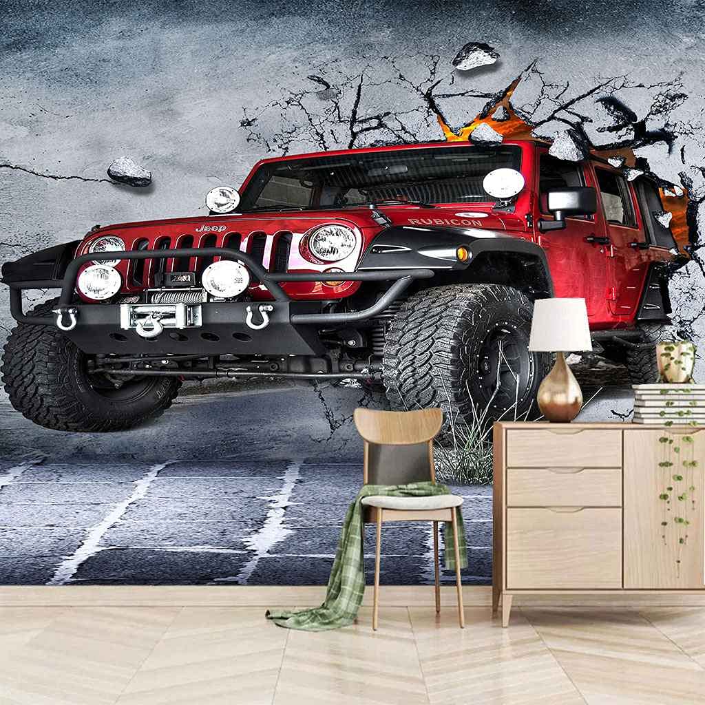 Papier peint voiture rouge autocollant pour rénover facilement un mur de bureau