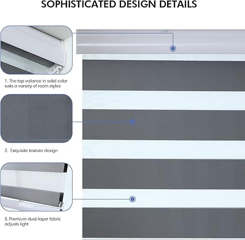 Miniatura 3 de ALLBRIGHT Persianas enrollables de cebra para día y noche, de doble capa con filtro de luz, para oscurecer la habitación, persianas enrollables