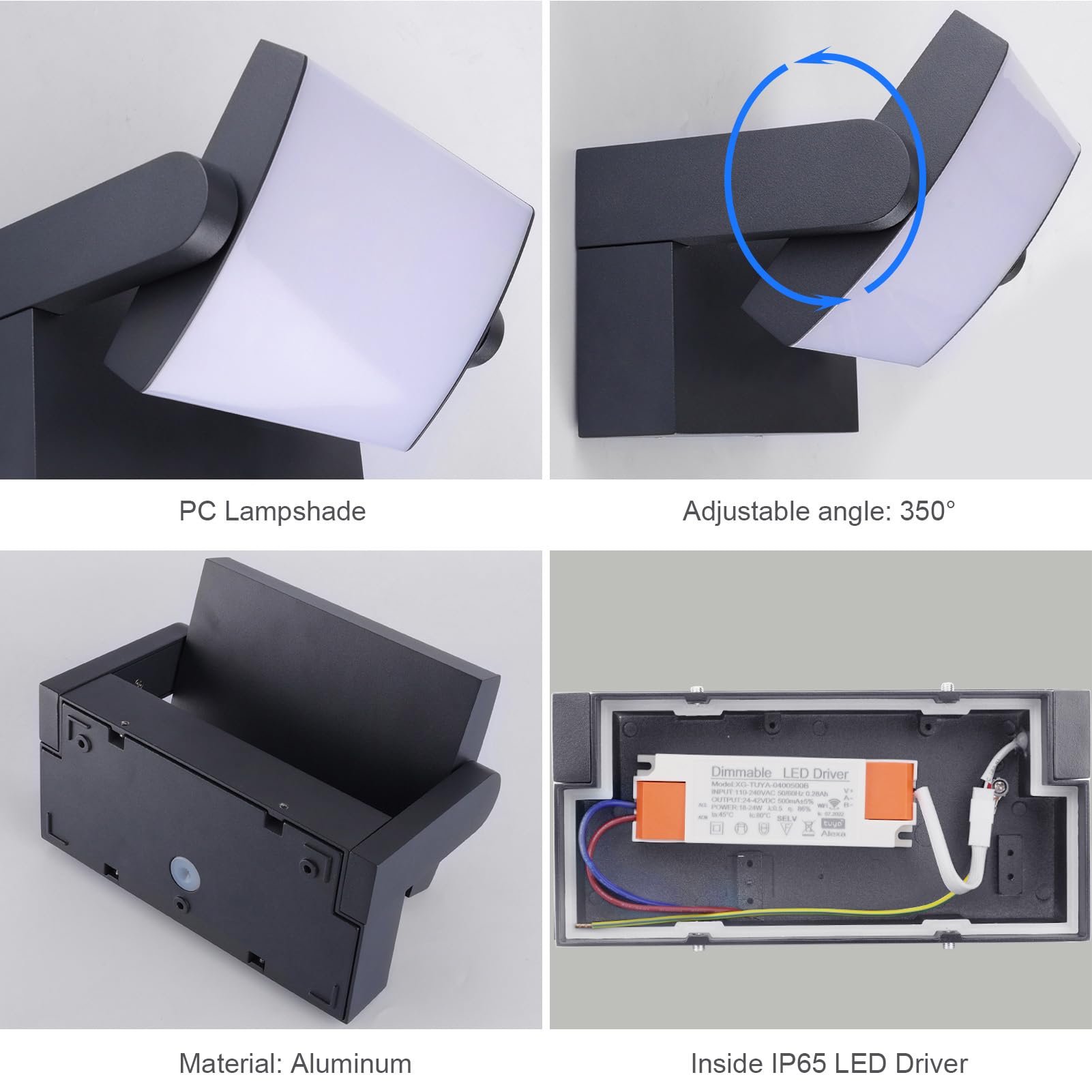 Klighten 24W Wandleuchte Aussen Dimmbar mit APP-Steuerung, Timer, Schwenkbar LED Panel, Wandlampe Innen Außen, Wasserdicht IP65 Außenlampe für Eingang Terrasse, Anthrazit, 1500 LM, 3000K-6000K