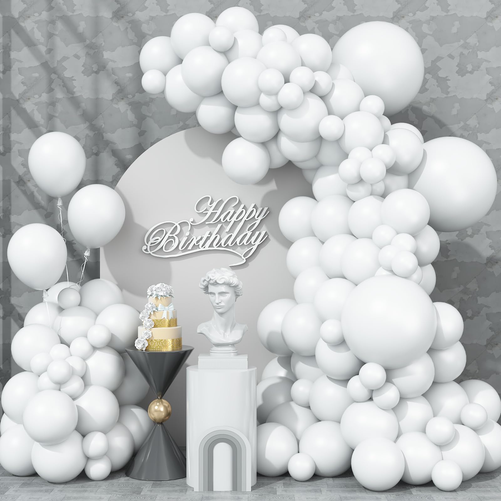 Togvu White Balloons Different Sizes, 123 Packs Matte White Balloons, Pack of 18 12 10 5 Inch White Balloons Garland Arch Kit for Birthday Wedding