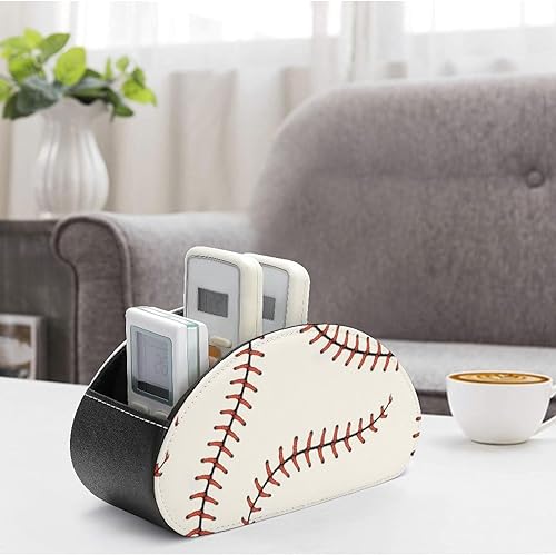 Miniatura 4 de Soporte de control remoto de béisbol con 5 compartimentos de piel sintética para TV, caja de almacenamiento remoto para decoración de oficina en casa