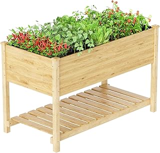 Kullavik Raised Garden Bed with Legs,Outdoor Elevated Cedar Wood Planter Box with Storage Shelf,220lb Capacity-Natural