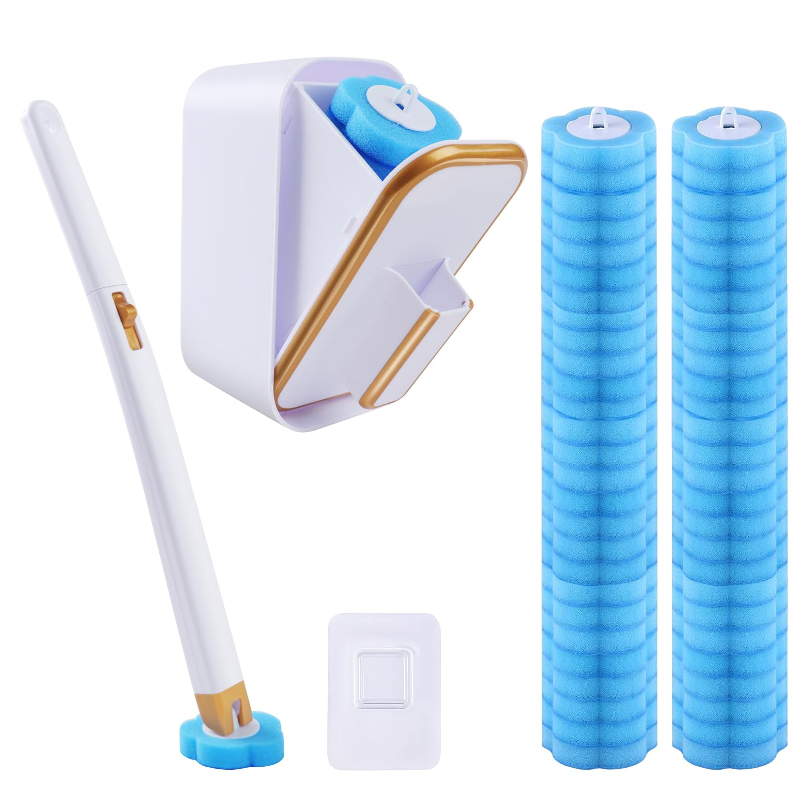 Selutiya Disposable Toilet Brush with 54 Refills,Quickly and Hygiene Clean Toilets,Showers and Sinks,With Wall Mounted Holder, Limescale Remover Cleaning