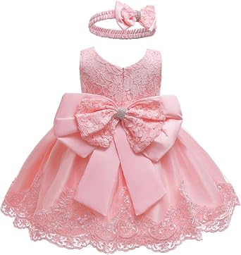 LZH Baby Girls Ruffle Lace Backless with Headwear,Bowknot Flower Dresses Pageant Party Wedding Baby Girl Christmas Dress