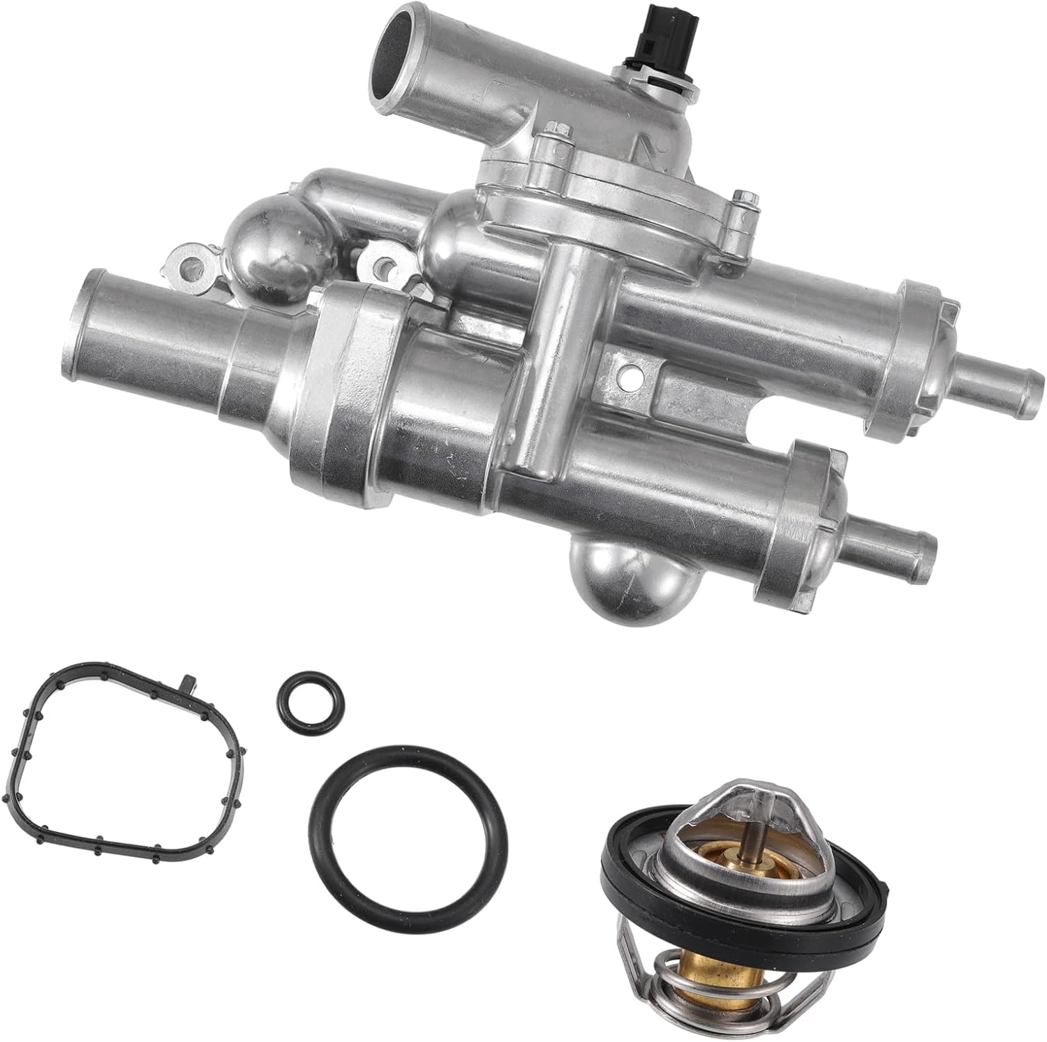 Thermostat Housing Assembly Replacement for Chrysler 200 Sebring for Dodge Avenger Caliber Journey for Jeep Compass Patriot, No.68003582AB Upgraded Aluminum Silver Tone 1 Set