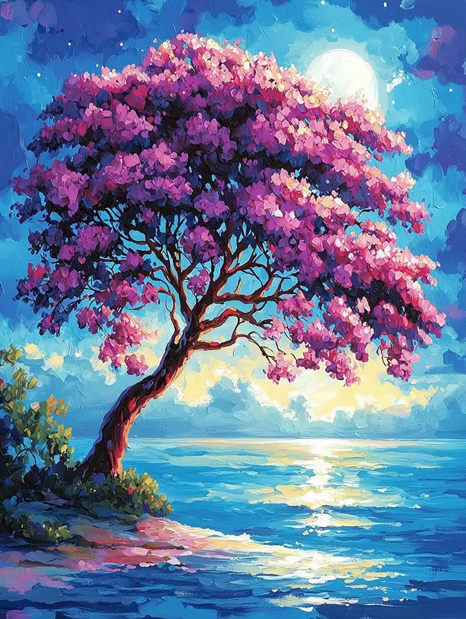 WEISHIWE Arbre lunaire Peinture Numero Adulte Kits, 60x80cm m-1122