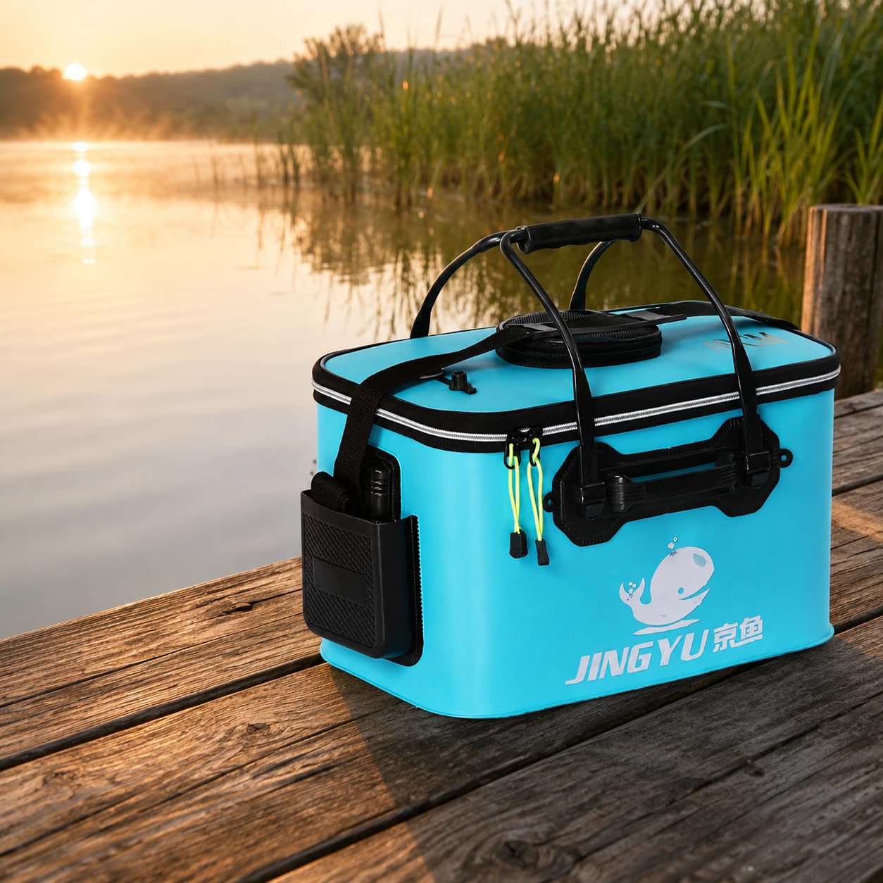 Récipient Pêche Pliable en EVA Revêtement Anti-Fuite Poignées Confortables pour l'Utilisation comme Seau à Poisson Boîte Pêche Lors s Sorties, Bleu Clair, 40 * 25 * 24cm