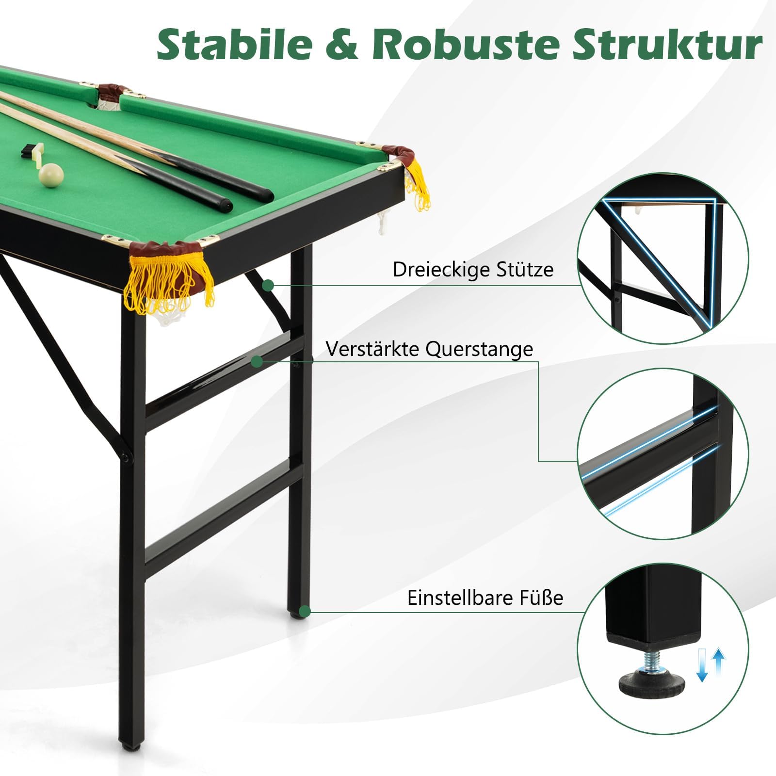 COSTWAY Billardtisch klappbar, Billiard Tisch mit Zubehör, Pooltisch mit 2 Queues, 2 Kreiden, Dreieck & Bürste, Tischbillard aus Holz, Snookertisch für Kinder, Erwachsene, 122 x 64 x 78 cm