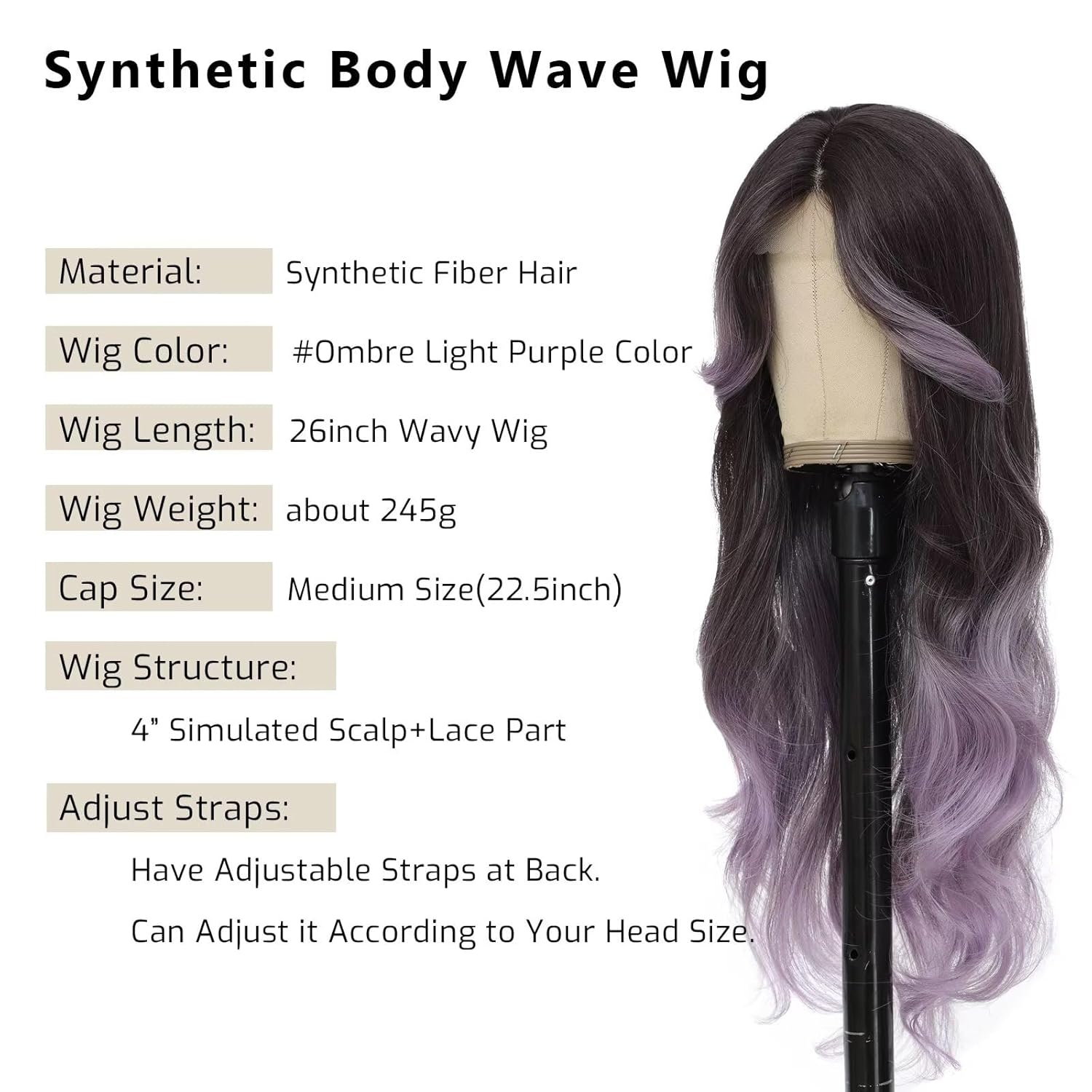 Black Light Purple Highlight Long Wavy Wig With Curtain Bang 26 Inch Ombre Ash Purple Wigs For Black Women Natural Heat Resistant Synthetic Fiber Middle Part Wig - Image 3