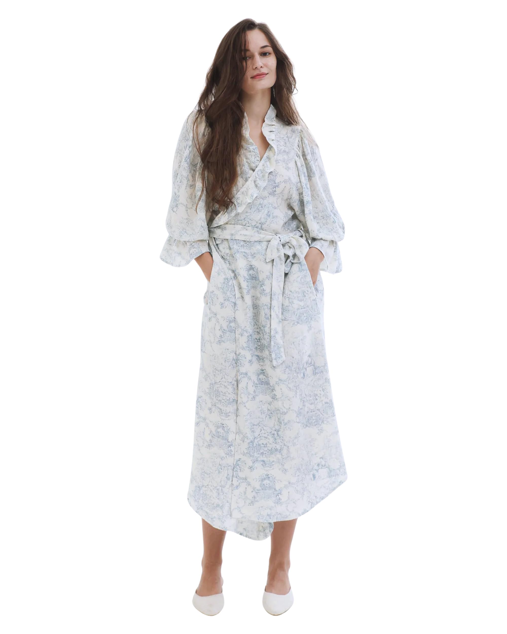 Photo 1 of 100% Cotton Muslin Gauze Maternity Robe, Puffed Sleeve Nursing Nightgown & Delivery Gown with Adjustable Belt, Breathable Hospital Bag Essential for Labor & Postpartum, Baby Blue, One Size