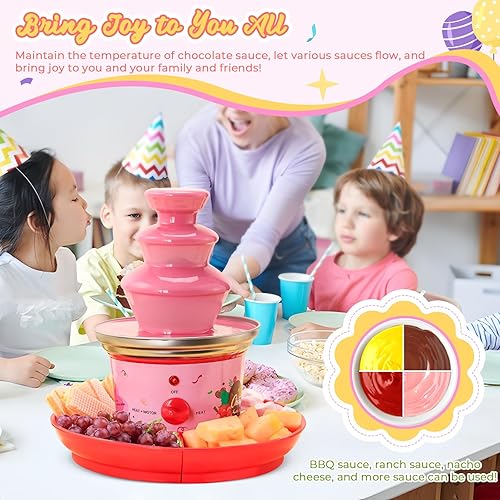Miniatura 5 de Flyseago Mini máquina de fuente de chocolate de 3 niveles, fuente de fondue de 16 onzas con bandeja extraíble para servir y brochetas desechables,