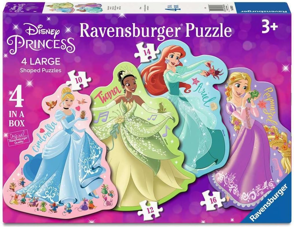 Ravensburger 3082 Disney Princess-4 Large Shaped Jigsaw Puzzles (10, 12, 14, 16 Piece) for Kids Age 3 Years and up