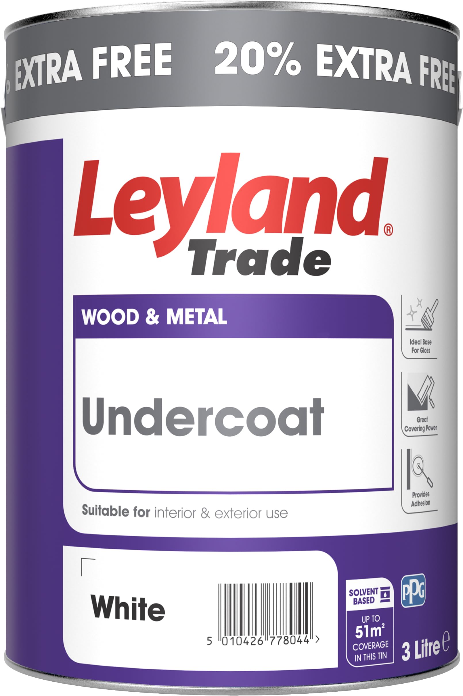Leyland Trade - White - Wood & Metal Undercoat - 20% Extra Free - 3L