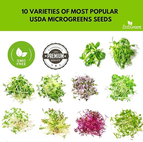 Miniatura 2 de Paquete variado de 10 semillas de microgreens: brócoli, girasol, guisante, mezcla de ensalada, rábano Daikon, col rizada, amaranto, ensalada