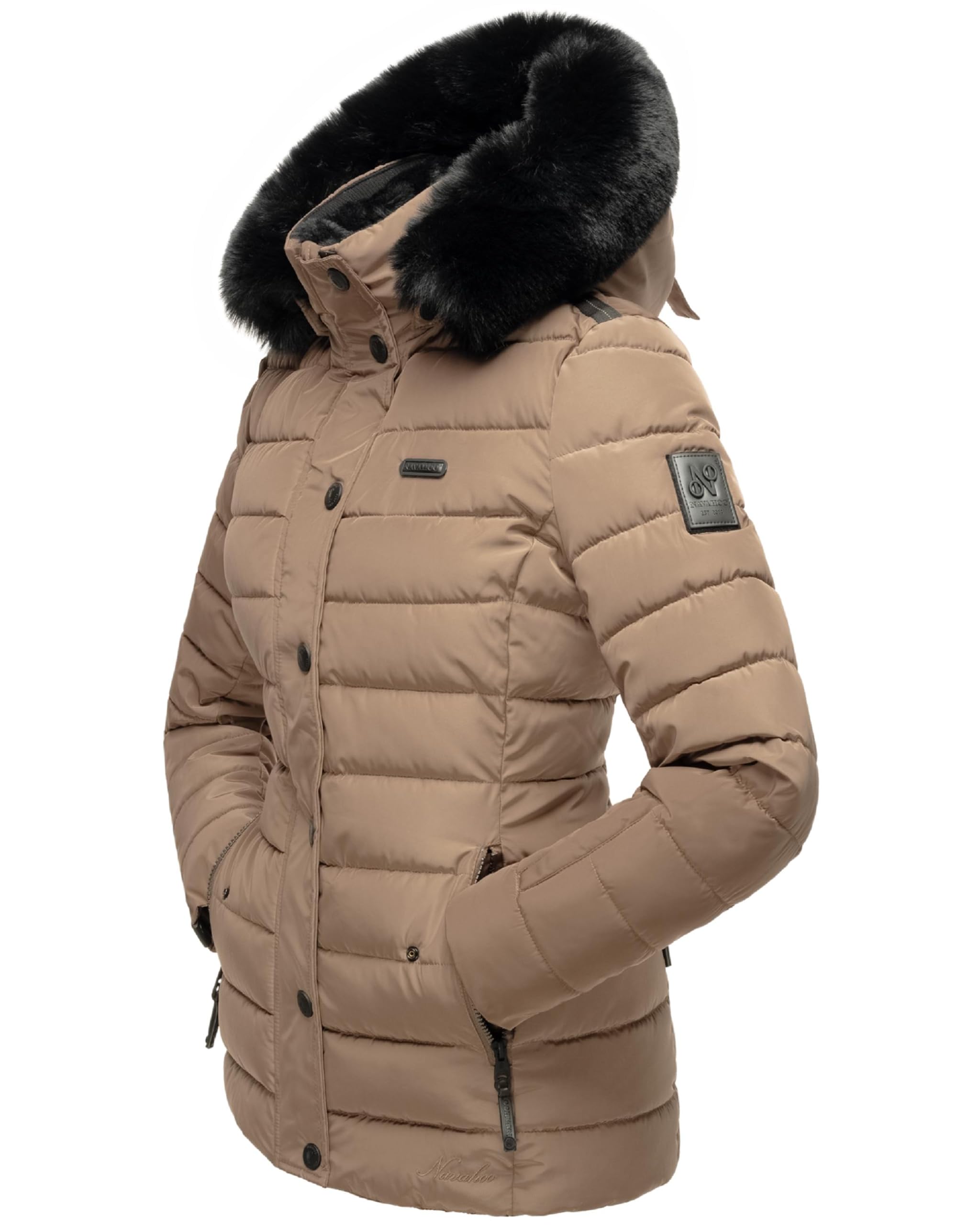 Navahoo Damen warme Winter Steppjacke mit abnehmbarer Kunstfell-Kapuze Milianaa XS-3XL