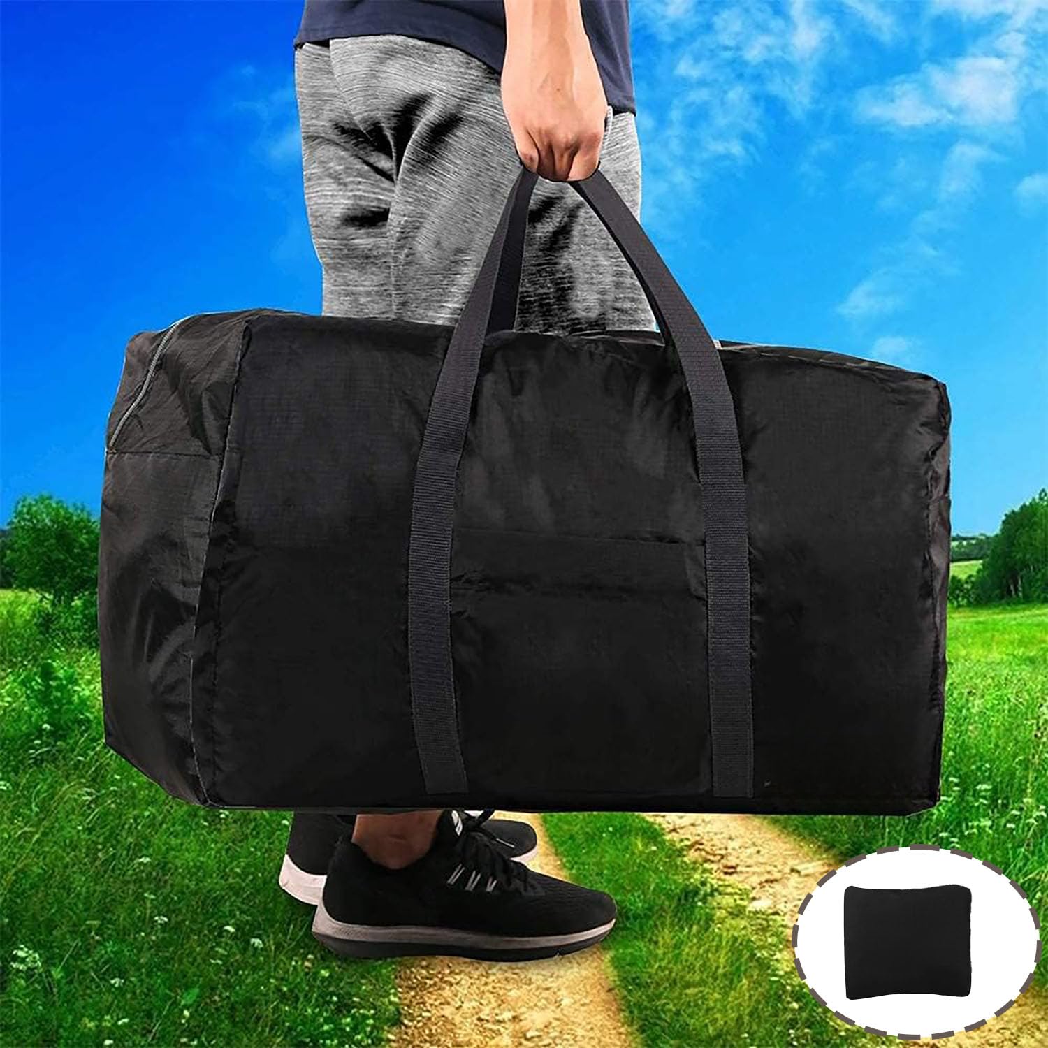 Składana torba podróżna, wodoszczelna torba na zakupy, do studia fitness, na urlop, nadaje się do uprawiania sportu, czarny, 4pack
