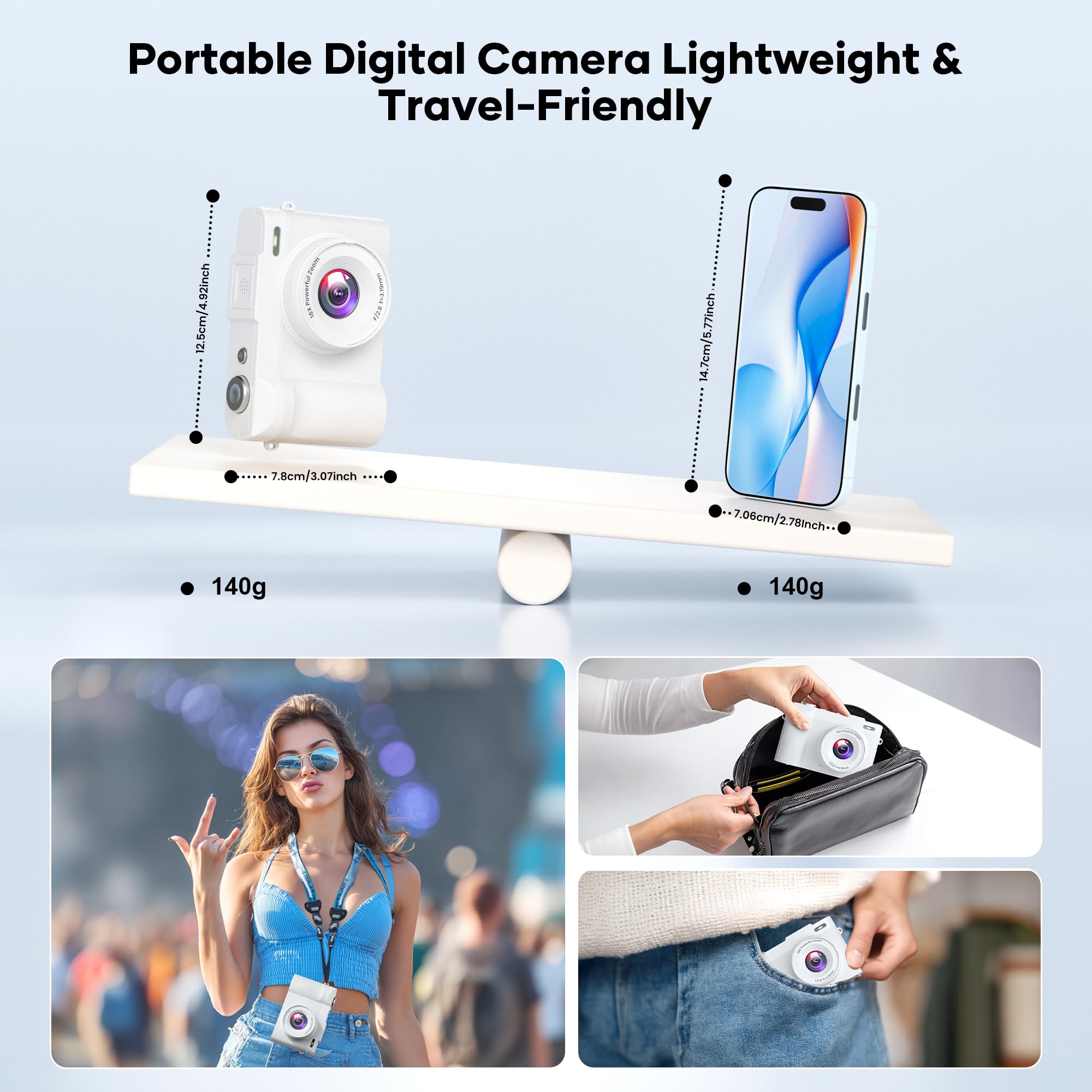 Fotocamera digitale 4K per fotografia, fotocamera da 50 MP con messa a fuoco automatica e fotocamera con schermo flip a 180°, zoom 16x, fotocamera compatta per YouTube, fotocamera da viaggio con