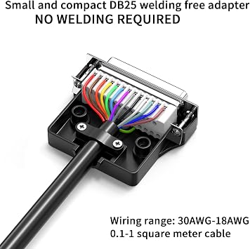 2Pack Small DB25 Male Solderless Connector, 25 Pin Male Direct Connection Bare Wire Terminal Adapter, RS232 D-SUB 25 Pin to Terminal Connector Signal Module, Including Shell and Screwdriver