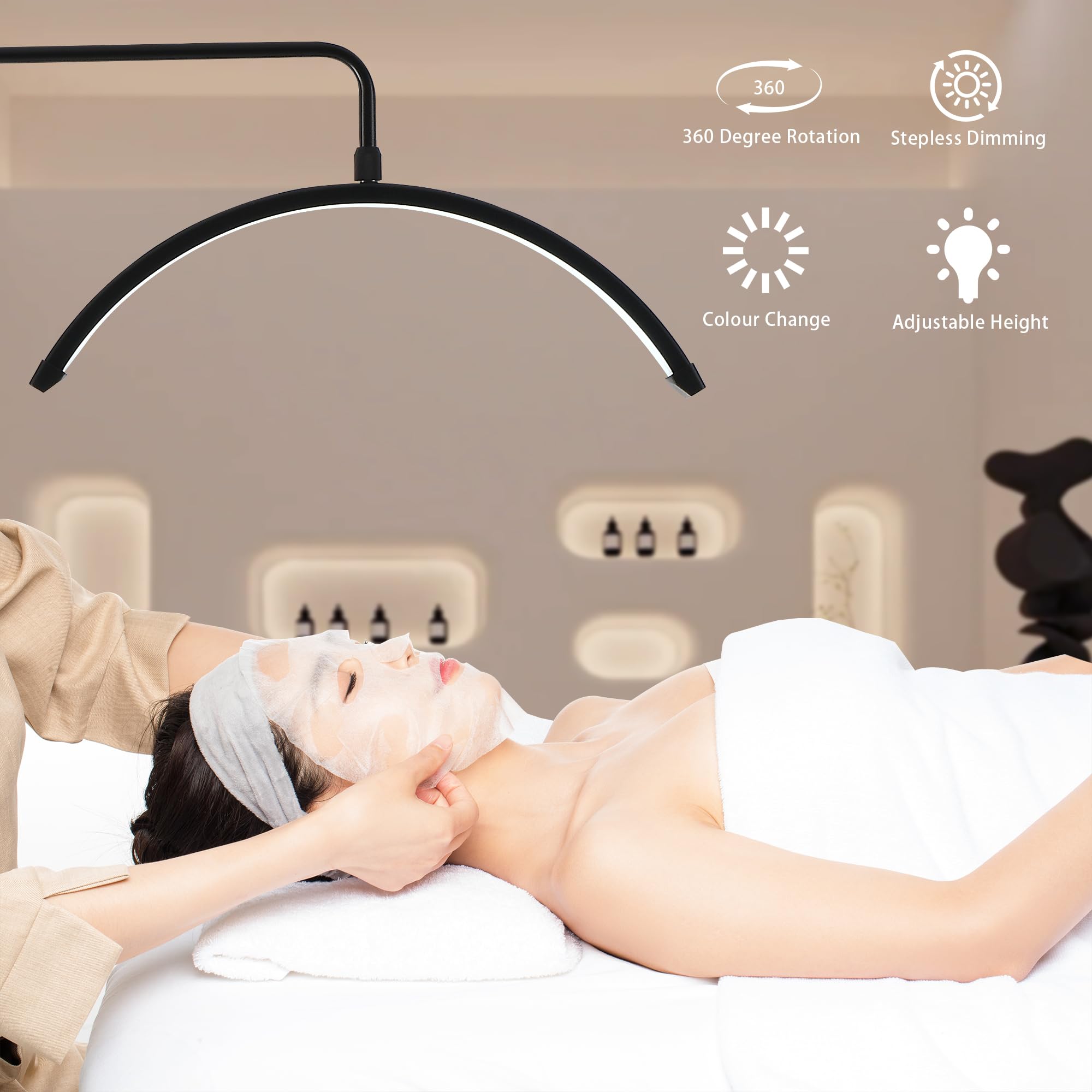 Lampada da terra a LED 48W con telecomando, luci da terra a mezza luna, luce per tatuaggi, estetiste per ciglia, bellezza, cura della pelle, sopracciglia
