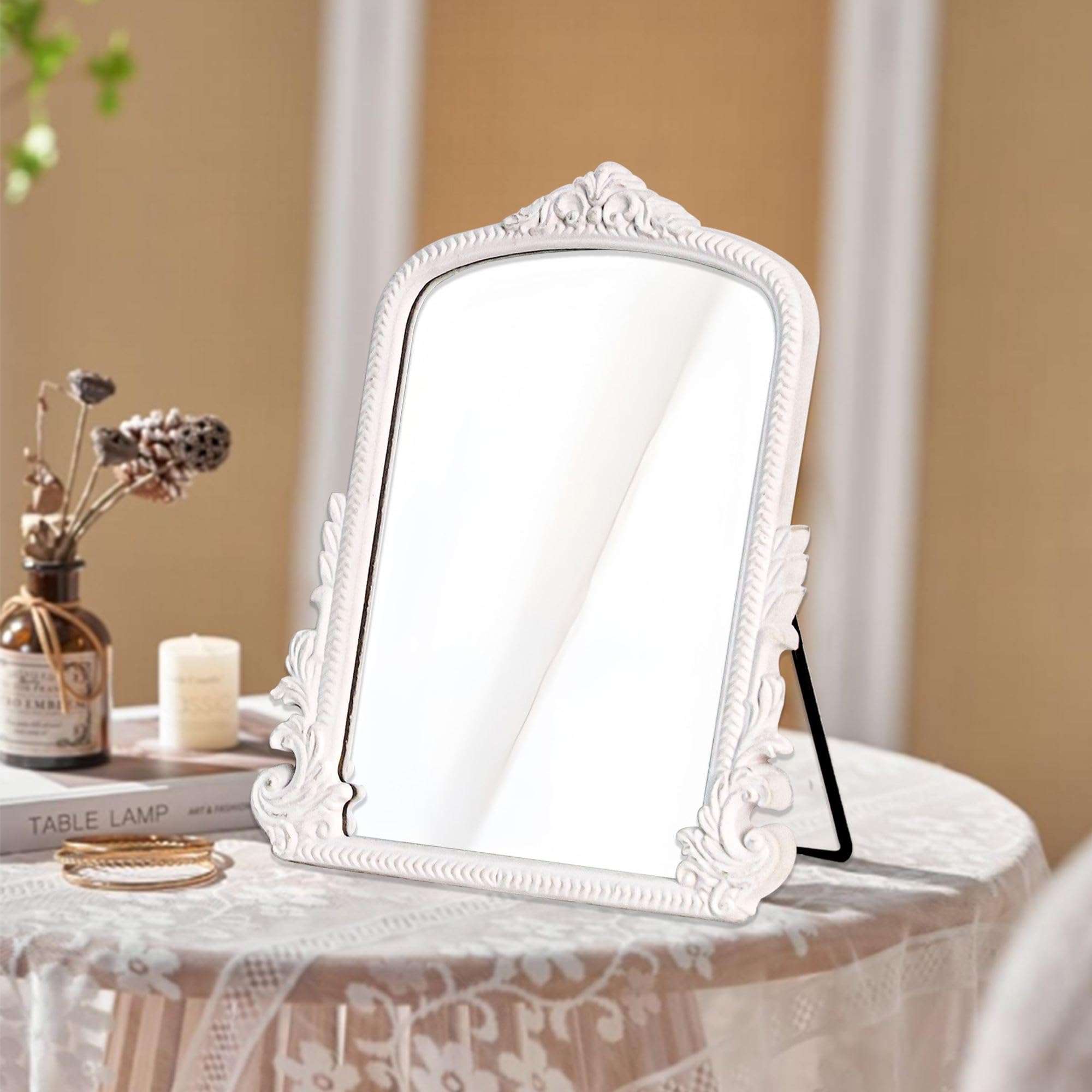 Vintage Arched Tabletop Vanity Mirror with Foldable Easel