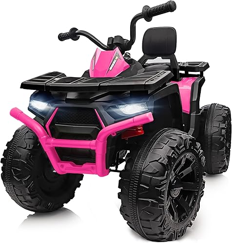Hikiddo ATV de 4 ruedas para niños, auto de juguetes de paseo de 24 V para niños grandes con motor de 400 W, 2 plazas, rosa rosa