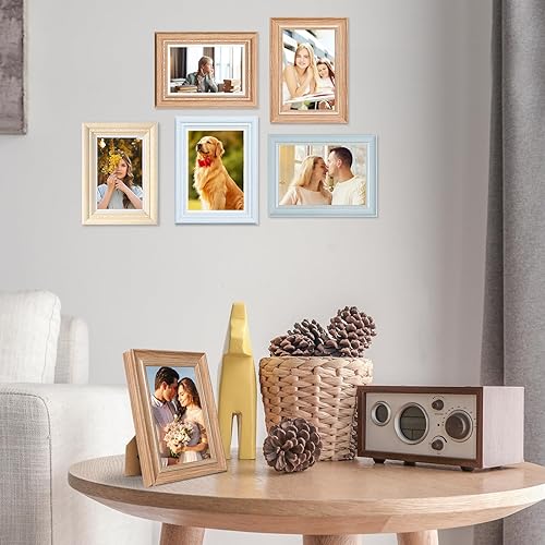 Miniatura 5 de Juego de 4 portarretratos de madera de 5 x 7 pulgadas, para mesa o pared, para fotos, pinturas, paisajes, carteles, obras de arte, color marrón