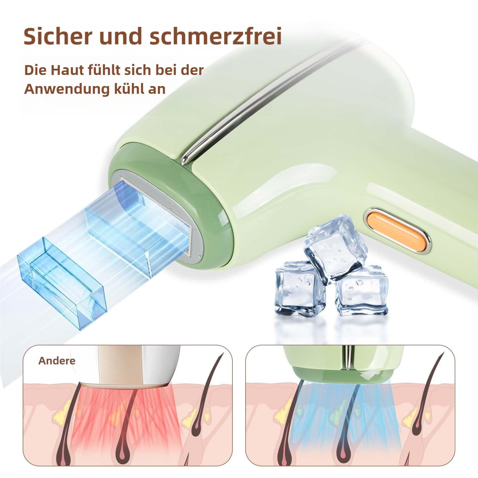 IPL Haarentfernungsgerät schmerzfrei für Damen (Beine, Gesicht, Bikini) | Eispunkt-Kühltechnologie für Arme und Achseln als perfekte Vorbereitung auf den Sommerurlaub