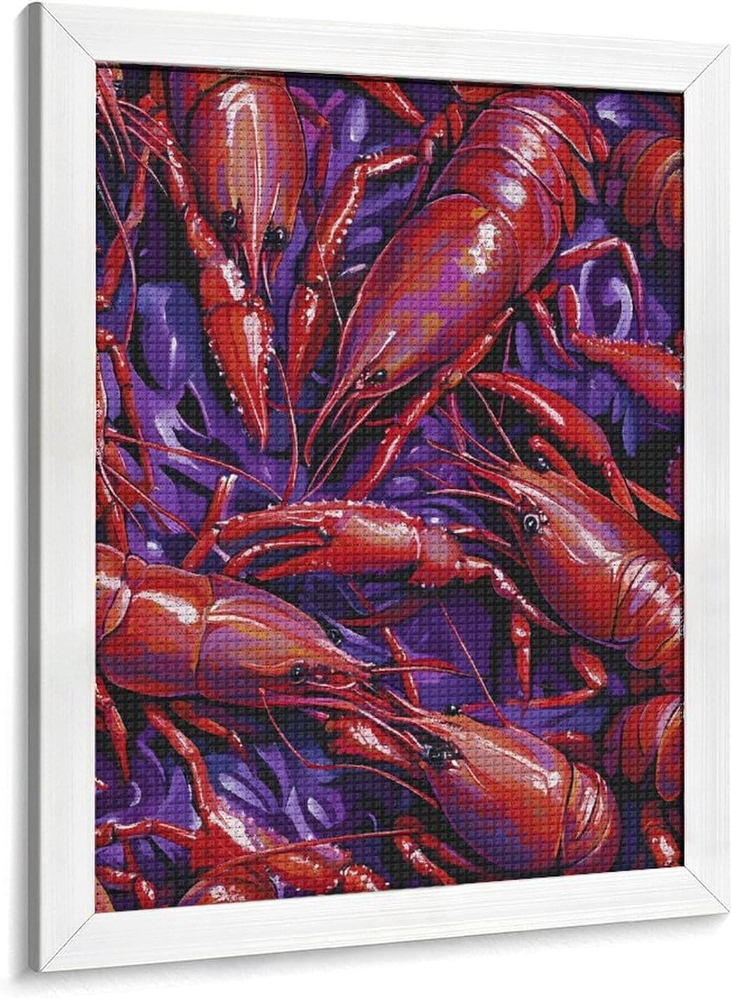 Crayfish Red And Purple Diamond 5D Painting Kits with Frame DIY Full Round Drill Gem Art Crafts for Home Wall Decor 16 X 20in White Wood 40 * 50cm