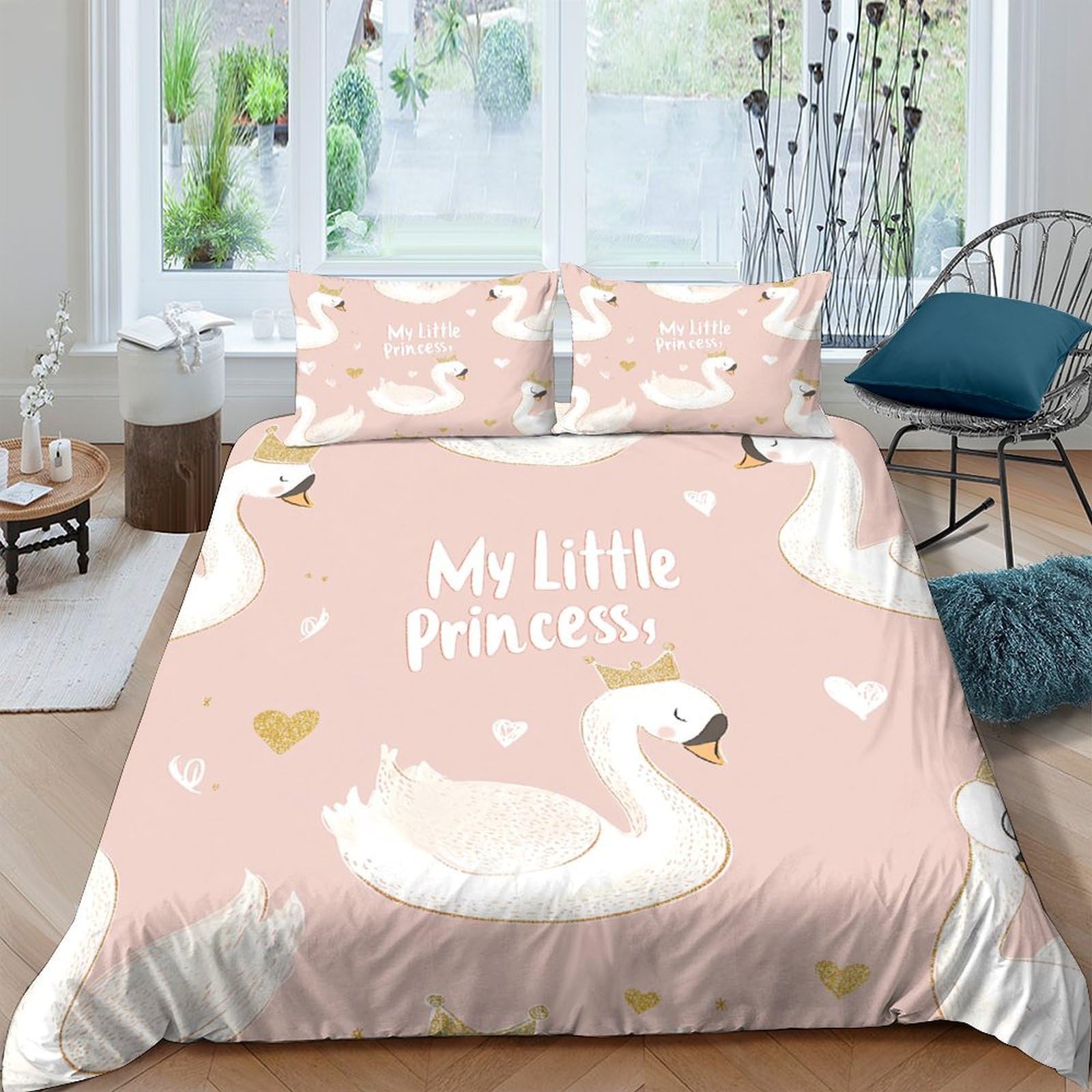 Ctjqhvkz Style-2 3D Printed Swan Princess Fitted Sheet Microfiber Soft Pink Bedroom Bed Cover Anti-Slip Washable For Home Guest Room Decor Single（135X200cm）