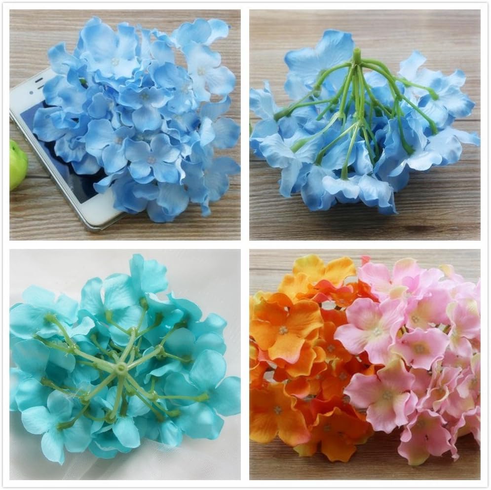 Silk Hydrangea Heads Artificial Flowers (60, Orange)