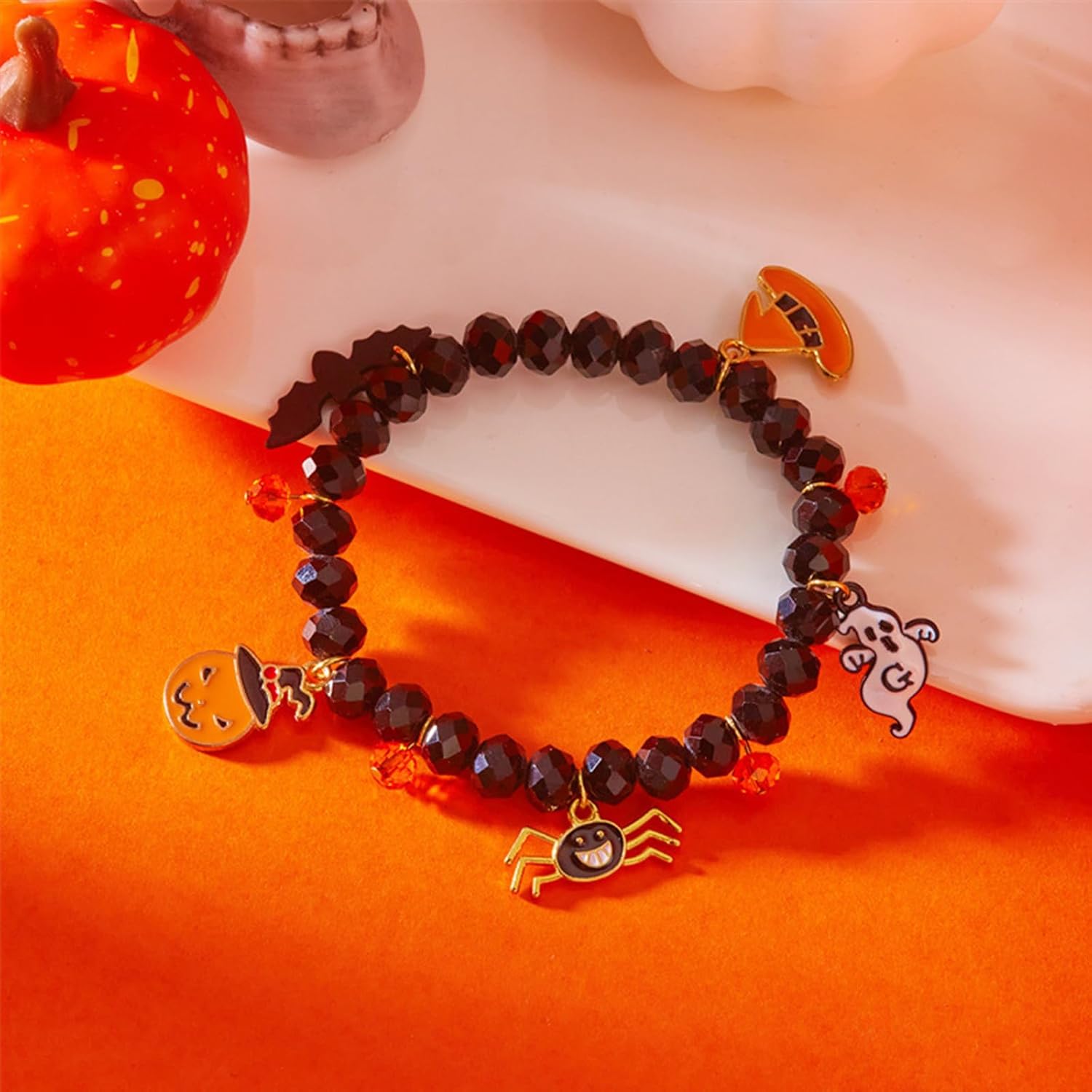 Halloween Charm Bracelets Pumpkin Ghost Bat Spider Witch Hat Stretch Bracelet Cute Spooky Halloween Costume Accessories - Image 4
