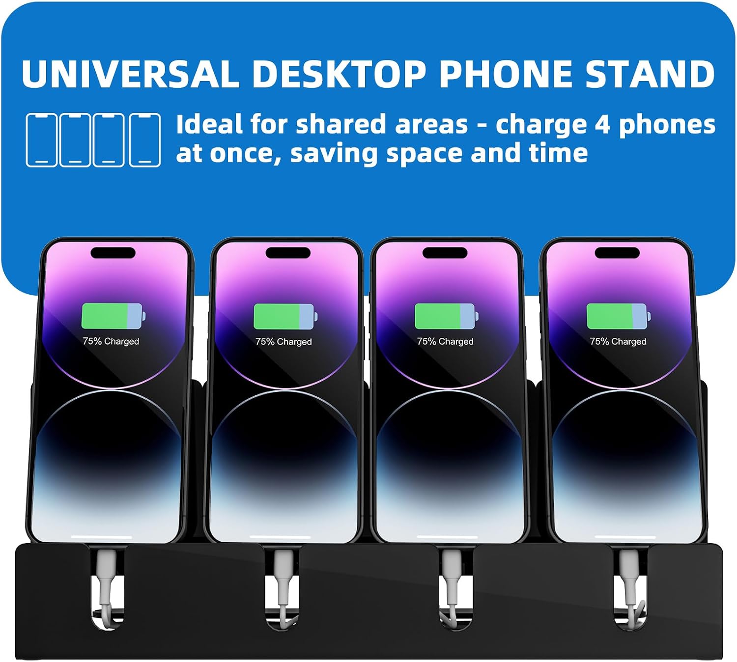 Cell Phone Stand, Multiple Phone Holder Organizer Stand for 4 Phones, Acrylic Desktop Mobile Phone Docking Station Charging Holder (Black)