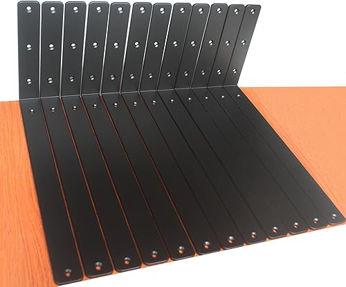 Miniatura 21 de Paquete de 12 soportes de hierro en L, negro, 12 pulgadas de largo x 8 pulgadas de alto x 1.5 pulgadas de ancho, 13/64 pulgadas de grosor, para