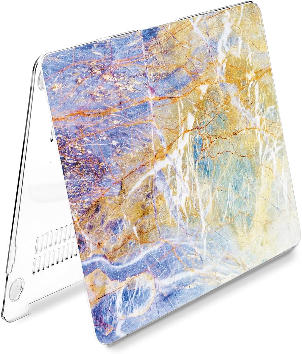 Hard Case Compatible for MacBook Pro 16 14 M3 M2 2023 M1 Pro 13 2022 Air 13 2021 Retina 2020 Mac 11 12 Colorful Marble Blue Glam Print Texture Protective Cover Laptop Elegant Design Yellow