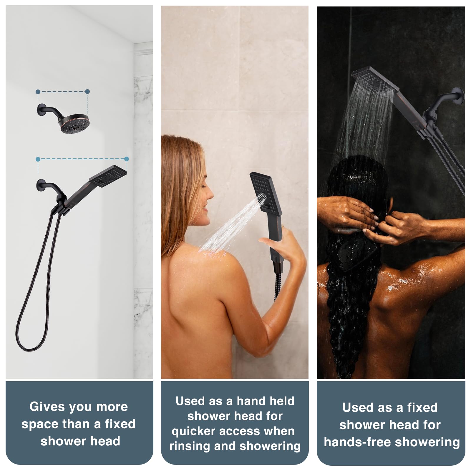 BRIGHT SHOWERS High Pressure Handheld Shower Head Set, High Flow Hand Held Showerhead with 60