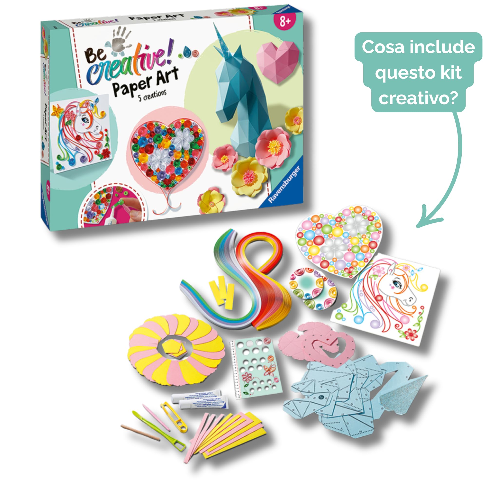 Ravensburger - Be Creative Maxi | Paper Art Unicorn | Origami per Bambini | Giochi Creativi Bambina 8 Anni o Piú | Kit Lavoretti Creativi per Bambini | Idee Regalo Bambina 8 Anni