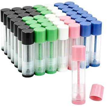 100-Pack Empty Refillable Lipstick Tubes, 0.15oz5.5 ML Capacity, Twist-Up Base for DIY Cosmetics, Lip Balm, Solid Perfume, Salve Projects 5 Colors CAP-100P