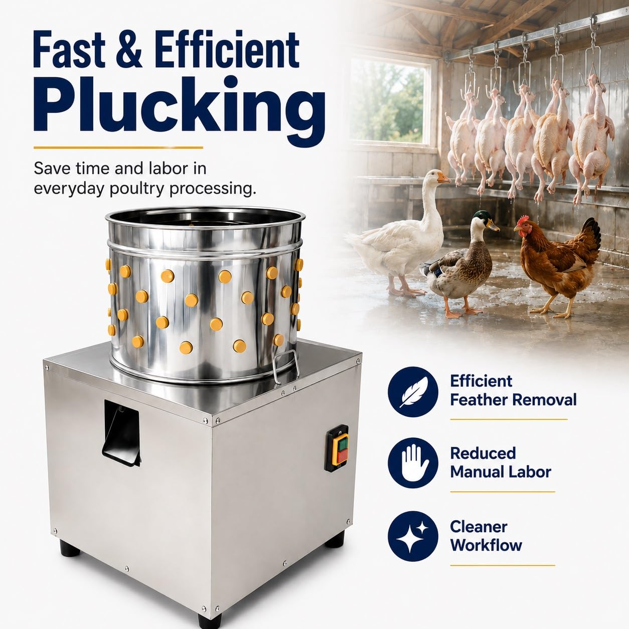 Máquina Desplumadora de Pollo, Máquina Desplumadora de Aves de Corral | Automática con Tambor de Acero Inoxidable y Dedos de Goma para Pollo, Pato, Pavo, Codorniz y Otras Aves(0.5kg)