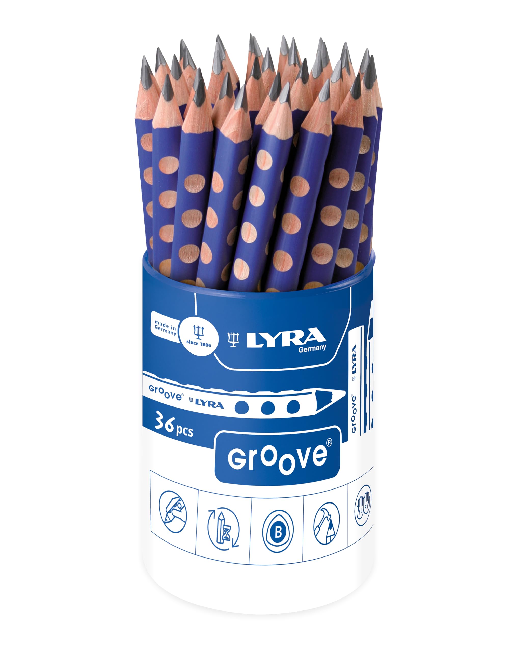 LYRA Groove Graphite Triangular Pencils, 36 Pieces, B Pencils, Easy Grip, For Young Children and Primary Schools