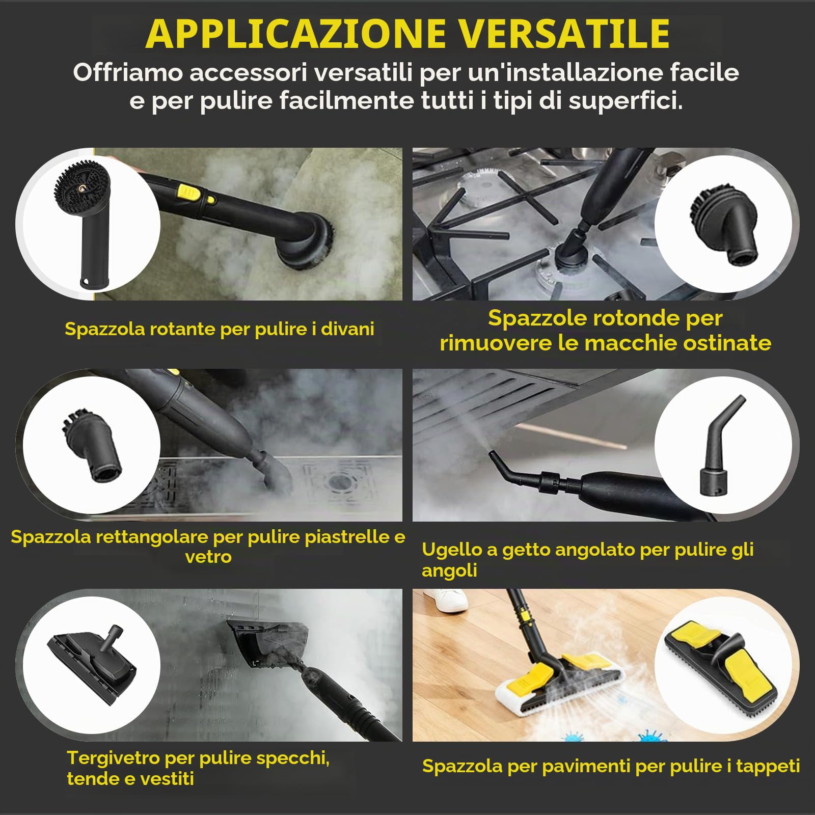 Pulitore a Vapore 2000 W, Pulitore Vapore Casa Portatile con 15 Accessori, Pressione 4 Bar, Serbatoio: 2 L,Vaporetto per la Pulizia Domestica di Tessuti, Fughe, Piastrelle, Auto, Cucina e Bagno